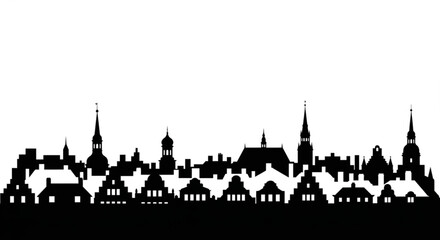 Fototapeta premium Black silhouette of a city skyline with spires and steeples