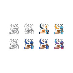 Fototapeta premium Ramadan Celebration Icons: Prayer, Moon, Stars, and Giving