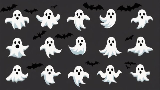 Charming Halloween seamless pattern featuring adorable white ghosts and dark bats against a mysterious backdrop perfect for October celebrations