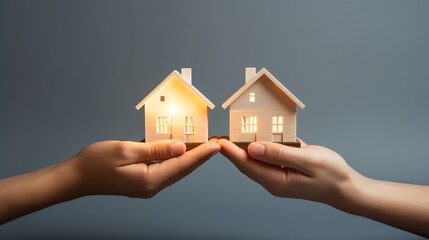 Two wooden houses illuminated in hand.