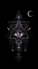 Fototapeta premium Mystical All-Seeing Eye with Sacred Geometry and Celestial Elements on a Dark Background.