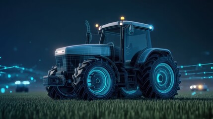 Fototapeta premium Futuristic Tractor on Agricultural Field with High-Tech Visual Elements and Advanced Design Features