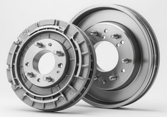 Close-up view of a pair of heavy-duty industrial brake rotors with intricate patterns.