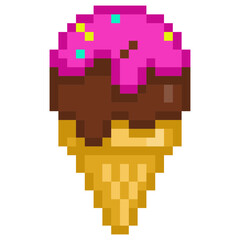 Naklejka premium Pixel Ice Cream Cone Colorful in Retro Game Style.