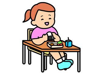 学校生活　おにぎりを食べる茶髪の女の子