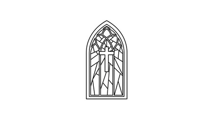 Gothic Arch Stained Glass Window with Cross Silhouette - Religious Architectural Detail