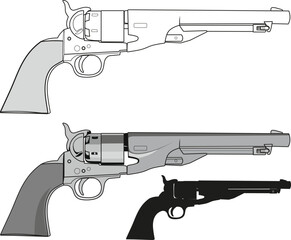 Classic cowboy revolver Colt Marine in several variations isolated on white background