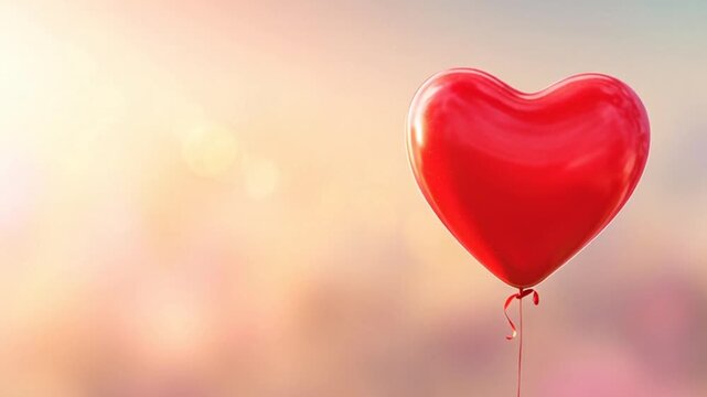 Red heart shaped balloon on a pastel background.