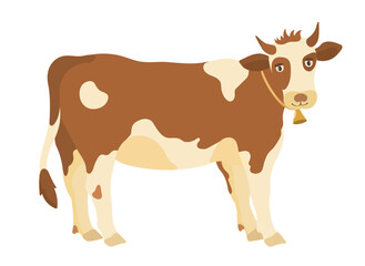 Cute farm animal. Cartoon brown cow isolated on white background. Vector hand drawn domestic animal clip art. © iv.rymm