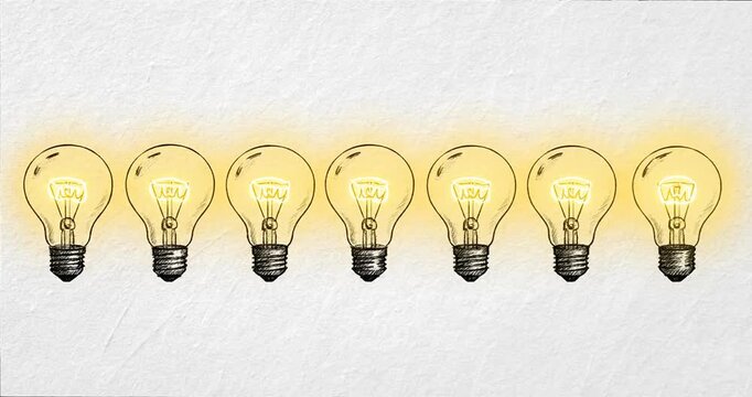 A row of light bulbs showcasing varying brightness levels against a textured background