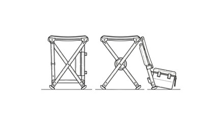 Obraz premium Collapsible Camping Stool with Attached Bag - Line Art Illustration