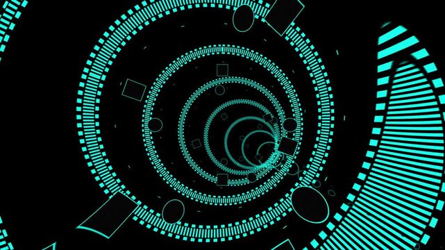Futuristic blue teal UI data stream tunnel VJ loop
