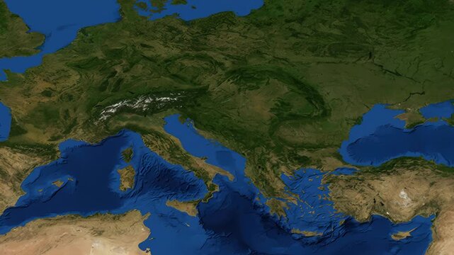 Satellite Zoom Animation From World Map To Budapest Hungary Location