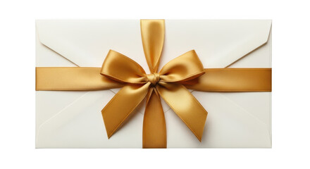 Fototapeta premium Gift envelope with golden ribbon bow on transparent background