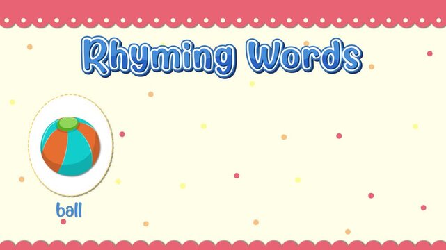 Educational Animation Teaching Rhyming Words with Ball Wall Hall and Mall