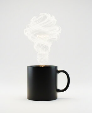 Art depicting a coffee cup with steam hinting at ideas and creativity.