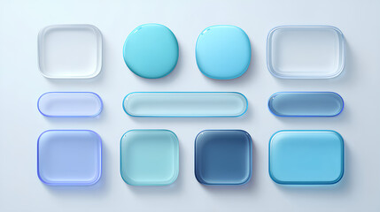 3d liquid glass ui design elements. Realistic white background glassmorphism round square buttons with matte effect and shade. Menu bars for smartphone screen web app. Vector isolated glass © suldev