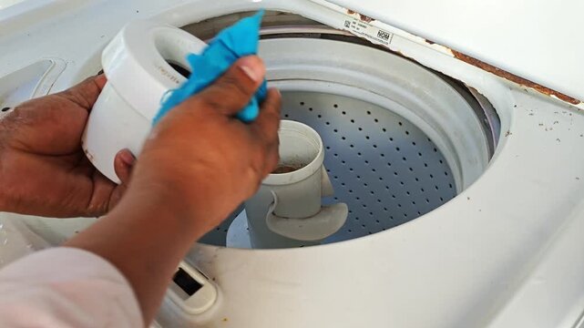 Pouring water into washing machine filter