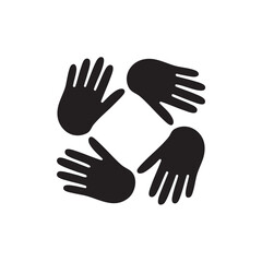 Obraz premium Four hands gesture illustration in circular arrangement on a clean background viewed from directly above
