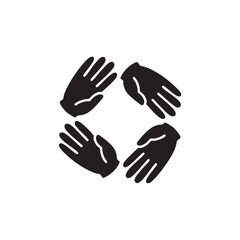 Obraz premium Four hands surrounding a central space in a circular formation, symbolizing unity and cooperation, in a minimalist illustration style