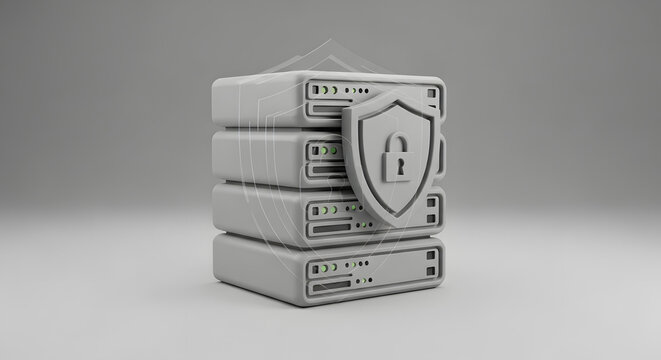 3D Cyber Security and Data Protection Icon Set on Minimal Background