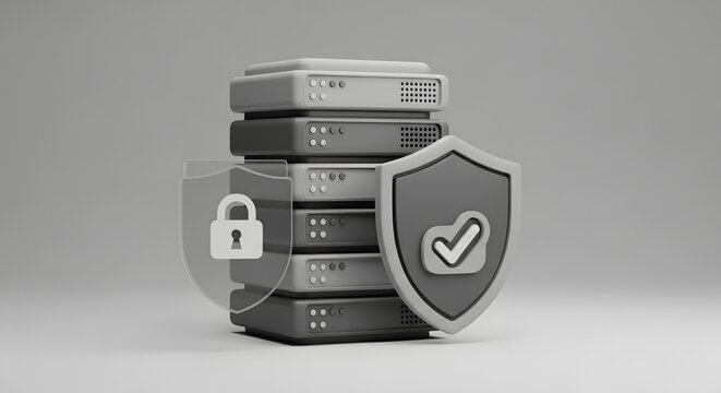 3D Cyber Security and Data Protection Icon Set on Minimal Background