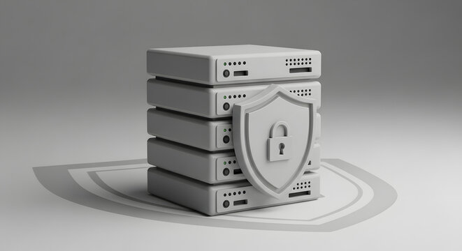 3D Cyber Security and Data Protection Icon Set on Minimal Background
