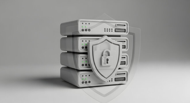 3D Cyber Security and Data Protection Icon Set on Minimal Background