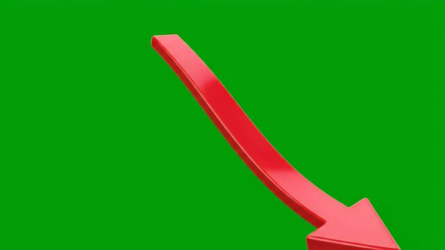 A bright red downward pointing arrow curves across a vibrant green background