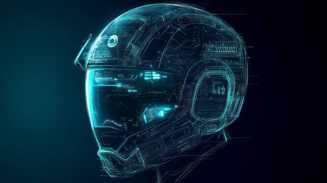 Futuristic helmet design with transparent visor on dark background