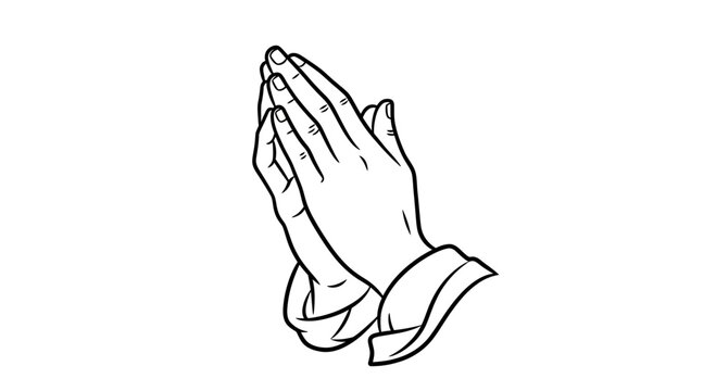 Praying Hands Icon, Religious Symbol, Faith and Hope Concept, Line Art Illustration