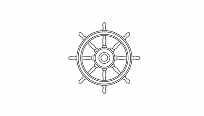 Obraz premium Nautical Ship Steering Wheel Outline Icon Vector Illustration