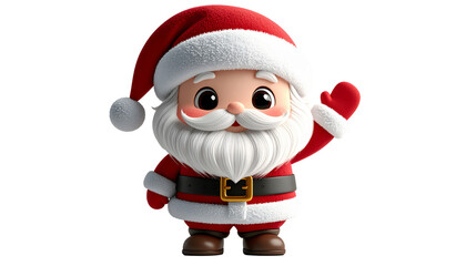 Fototapeta premium Cute 3D chibi Santa Claus character waving hand and smiling happily isolated on white background