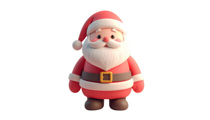 Obraz premium Cute 3D chibi Santa Claus character waving hand and smiling happily isolated on white background