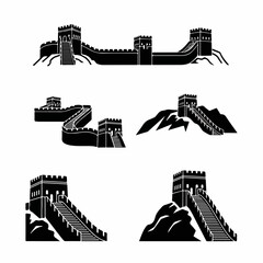 vector illustration set silhouette of the Great Wall of China on a white background