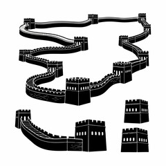 vector illustration set silhouette of the Great Wall of China on a white background