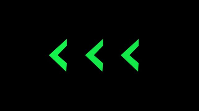 rendering left arrow on black background. Left arrow for road direction. Left arrow for road direction. Flashing direction indicators. Victor