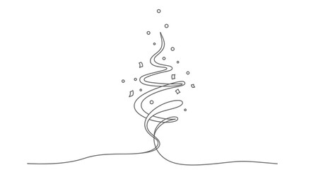 Minimalist Christmas Tree Line Art with Falling Snowflakes