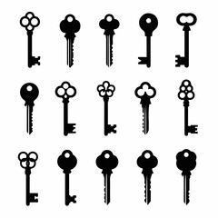vector illustration of a set of key silhouettes