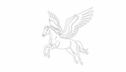 Majestic Pegasus Horse with Wings Flying in Sky - Mythical Creature Line Art
