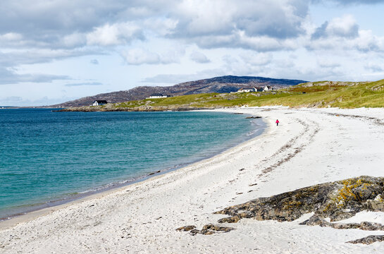 White sand beach of Coilleag a Phrionnsa, Prince Charlies Beach, on mid west side of island of Eriskay, Outer Hebrides. Jacobite rising of 1745 site