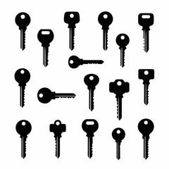 vector illustration set of key silhouettes on a white background