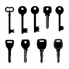 vector illustration set of key silhouettes on a white background