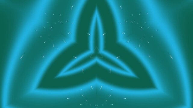 A glowing blue Celtic knotwork symbol on a dark green background, illuminated from within, creating a mystical atmosphere in a close-up, abstract view