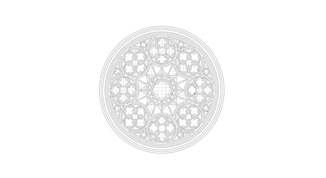 Intricate Rose Window Design, Gothic Architecture, Circular Geometric Pattern, Vector Illustration