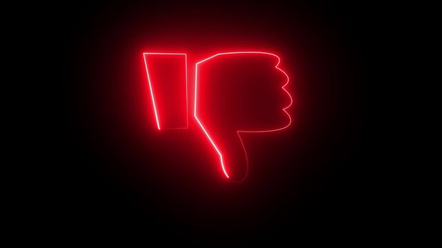 Glowing neon social media dislike button symbol. Like  animation in Neon  like icon animation on black background. like icon colors in 4k resolution. ...
