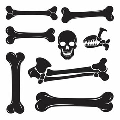 vector illustration set of bone silhouettes on white background