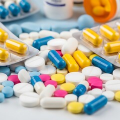 Colorful assortment of pharmaceutical pills and capsules on a surface.