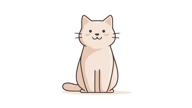 Delightful flat design illustration of a friendly cartoon cat sitting front view, exuding warmth and charm with its clean lines and simple, endearing expression