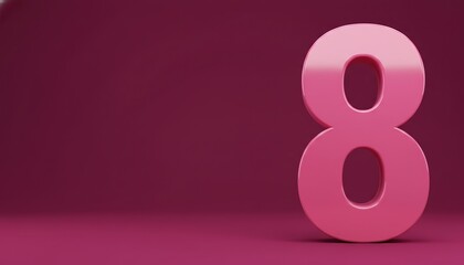 Number 8, pink, womens day, international womens day, march 8, 3d rendering, glossy magenta number on a clean minimalist background with copy space for feminine celebration card.